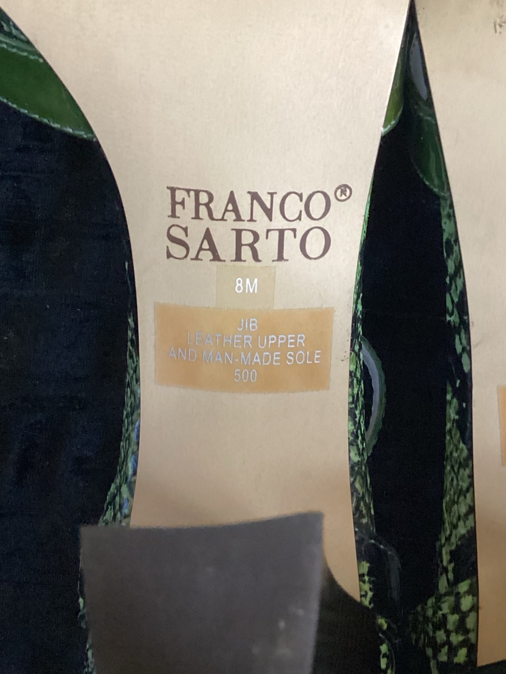 Vintage Franco Sarto Green Snake-Print T-Strap Heels 8M - Picture 14 of 14